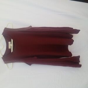 Michael Kors women's cold shoulder sweater burgundy silver embellished size XL